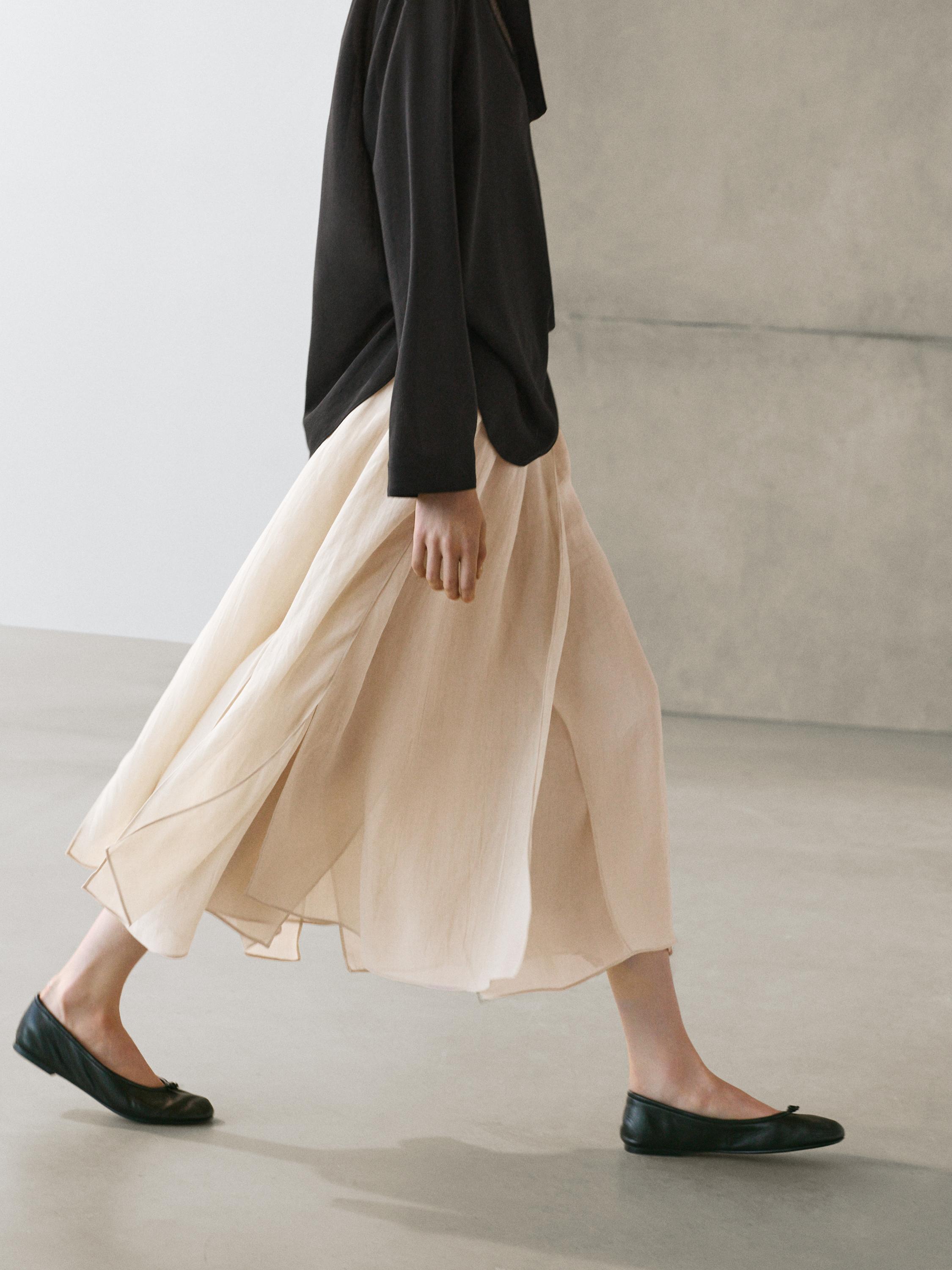 Flowing ramie blend midi skirt